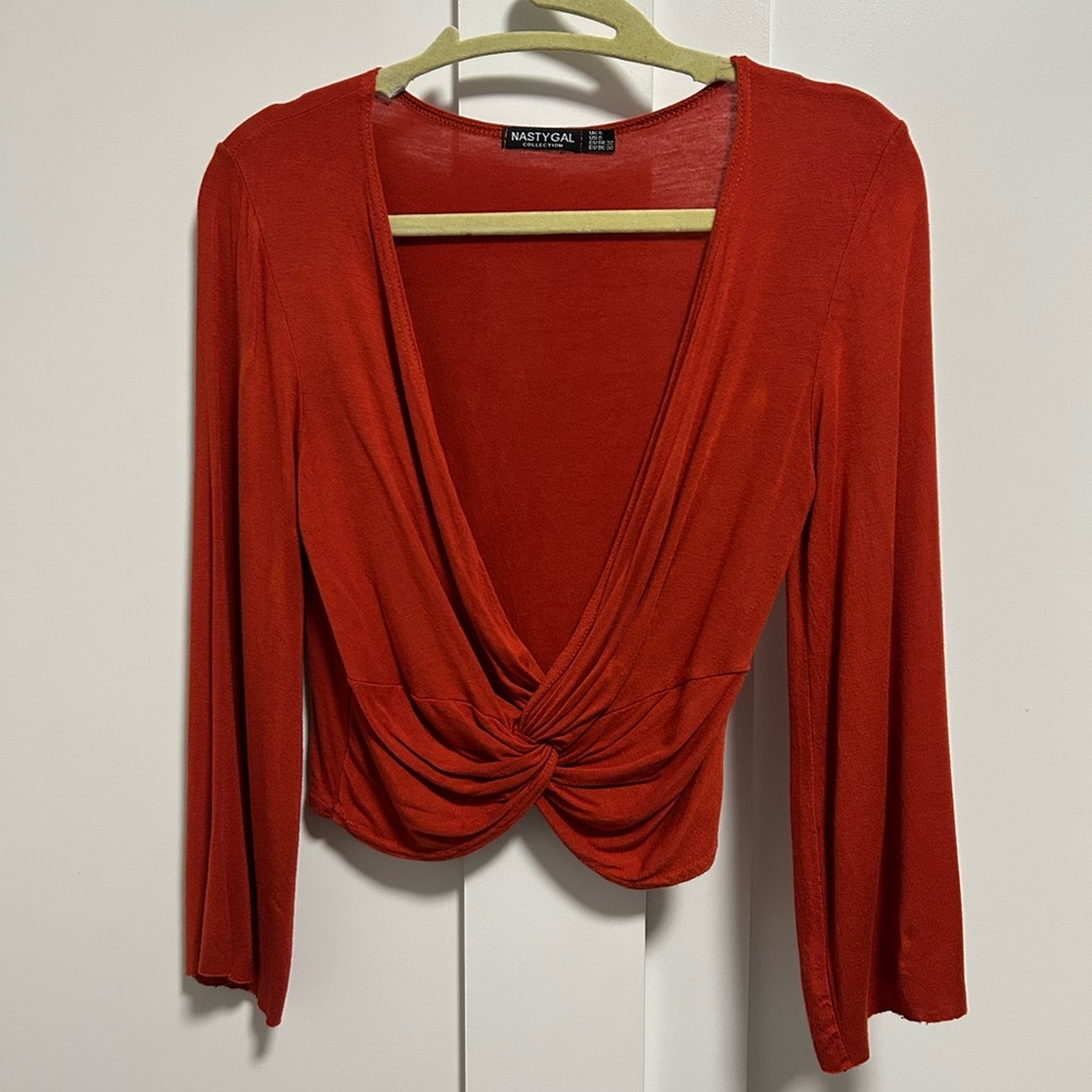 Nasty Gal Deep Red Twist Front Blouse